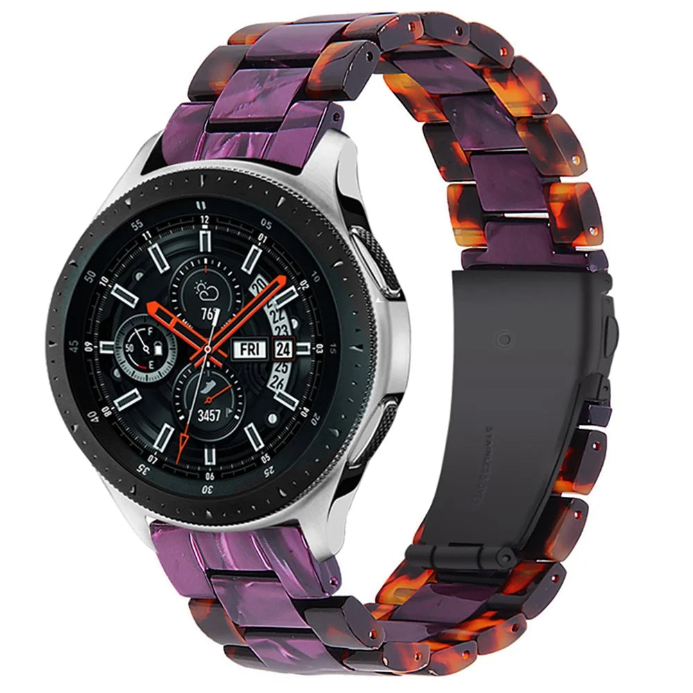 22mm Color Splicing Resin Strap 3 Beads Watchband with Butterfly Buckle for Samsung Galaxy Watch3 45mm/Gear S3 Classic/Galaxy Watch 46mm - Hawksbill/Purple - 1