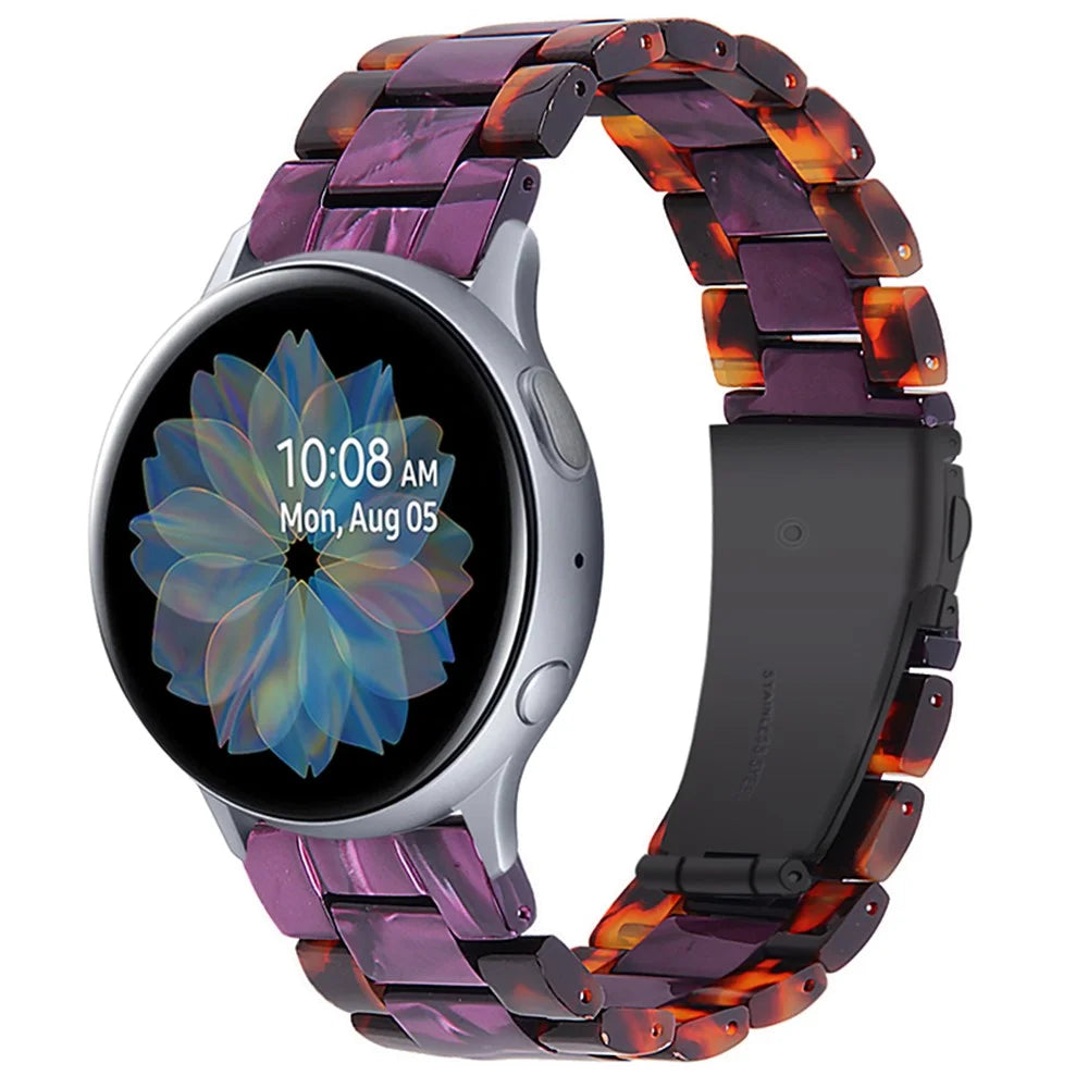 20mm Color Splicing 3 Beads Resin Watch Strap with Butterfly Buckle for Samsung Galaxy Watch3 41mm/Galaxy Watch Active2 40mm/Galaxy Watch 42mm - Hawksbill/Purple - 1