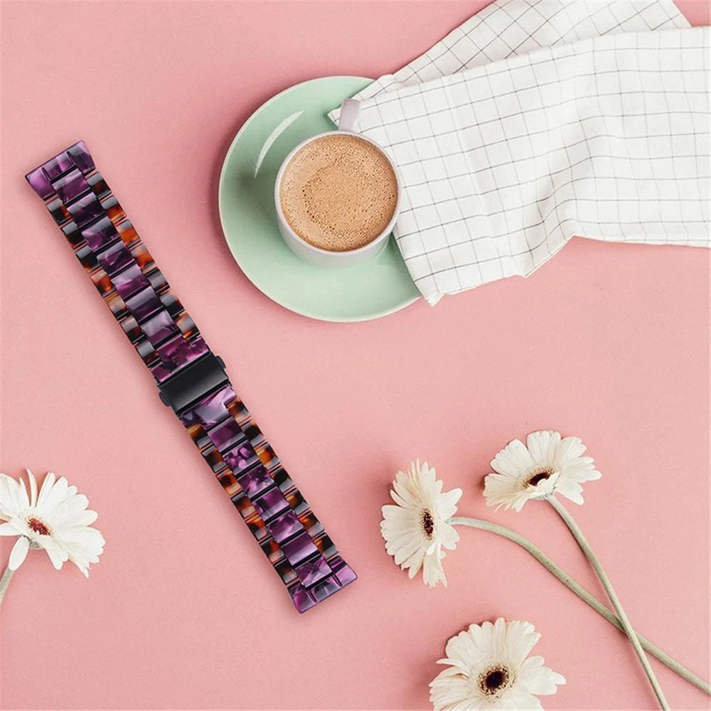 20mm Color Splicing 3 Beads Resin Watch Strap with Butterfly Buckle for Samsung Galaxy Watch3 41mm/Galaxy Watch Active2 40mm/Galaxy Watch 42mm - Hawksbill/Purple - 5
