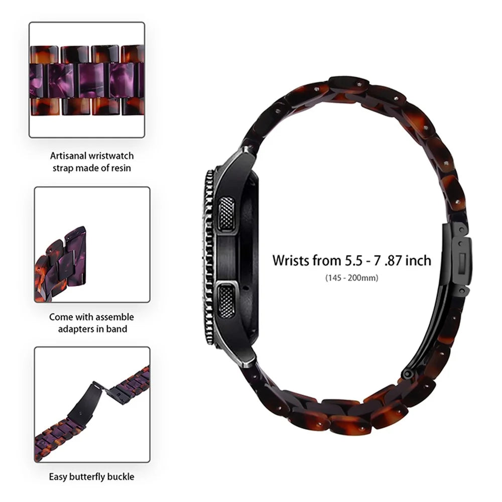 22mm Color Splicing Resin Watch Strap 3 Beads Wrist Bracelet with Butterfly Buckle for Huawei Watch GT 2e/GT 2 42mm/GT 2 46mm/Honor Magic Watch 2 46mm - Hawksbill/Purple - 3