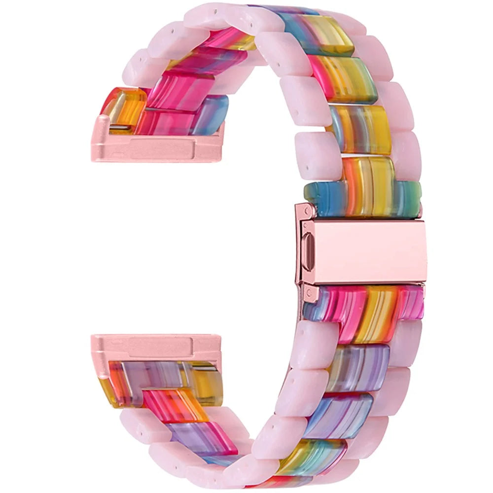 Color Splicing Resin Wrist Bracelet with Butterfly Buckle 3 Beads Watch Strap for Fitbit Versa 3/Fitbit Sense - Glitter Pink/Colorful - 2