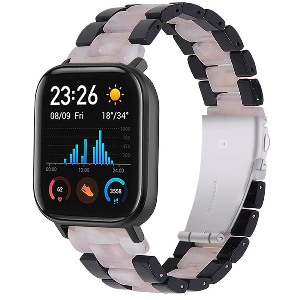 20mm Color Splicing Resin Strap Easy Assemble 3 Beads Watchband with Butterfly Buckle for Huami Amazfit GTR 42mm / Amazfit GTS / Amazfit BIP / Amazfit BIP Lite / Youth Edition 1S - Black / Pink - 1