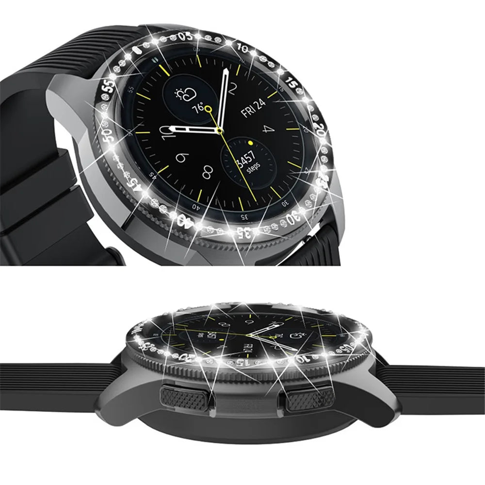 Protective Stainless Steel Replacement Watch Bezel Ring Cover with Shiny Rhinestone Decor for Samsung Galaxy Watch4 Classic 42mm - Black - 4