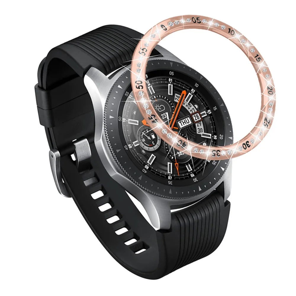 Protective Stainless Steel Watch Bezel Ring Cover with Shiny Rhinestone Decor for Samsung Galaxy Watch4 Classic 46mm - Rose Gold - 1