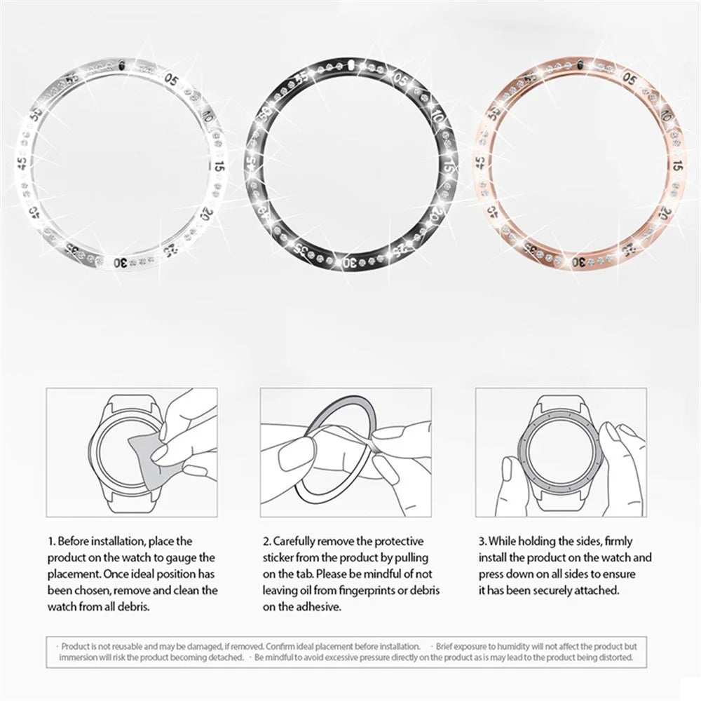 Protective Stainless Steel Watch Bezel Ring Cover with Shiny Rhinestone Decor for Samsung Galaxy Watch4 Classic 46mm - Rose Gold - 6