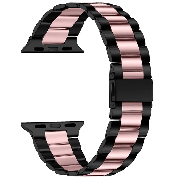3 Beads Stainless Steel Strap iWatch Metal Watchband for Apple Watch Series 9 / 8 / 7 41mm / 6 / 5 / 4 / SE (2023) / SE(2022) / SE 40mm / 3 / 2 / 1 38mm - Black / Pink - 1