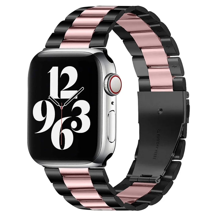 3 Beads Stainless Steel Strap iWatch Metal Watchband for Apple Watch Series 9 / 8 / 7 41mm / 6 / 5 / 4 / SE (2023) / SE(2022) / SE 40mm / 3 / 2 / 1 38mm - Black / Pink - 2