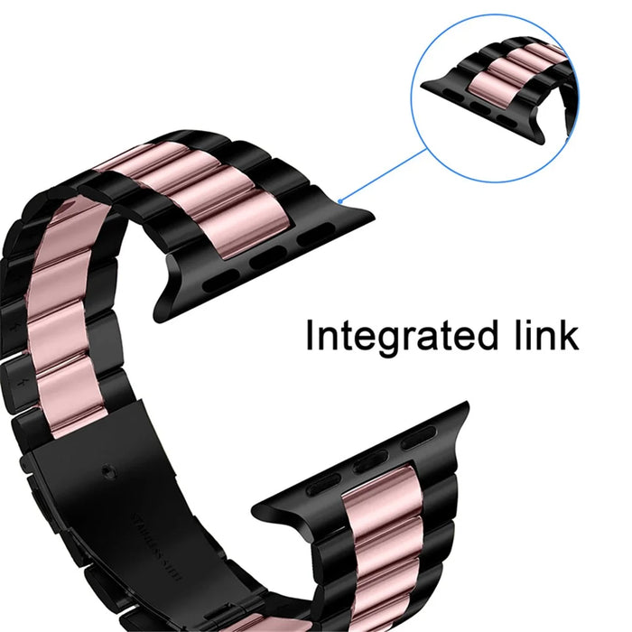 3 Beads Stainless Steel Strap iWatch Metal Watchband for Apple Watch Series 9 / 8 / 7 41mm / 6 / 5 / 4 / SE (2023) / SE(2022) / SE 40mm / 3 / 2 / 1 38mm - Black / Pink - 4