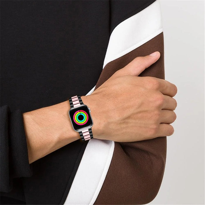 3 Beads Stainless Steel Strap iWatch Metal Watchband for Apple Watch Series 9 / 8 / 7 41mm / 6 / 5 / 4 / SE (2023) / SE(2022) / SE 40mm / 3 / 2 / 1 38mm - Black / Pink - 5