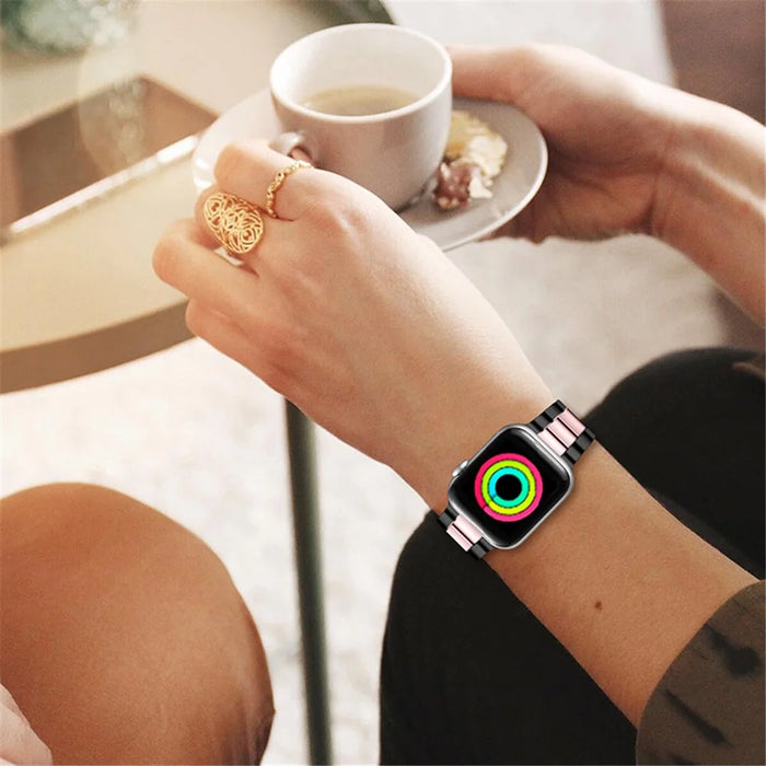 3 Beads Stainless Steel Strap iWatch Metal Watchband for Apple Watch Series 9 / 8 / 7 41mm / 6 / 5 / 4 / SE (2023) / SE(2022) / SE 40mm / 3 / 2 / 1 38mm - Black / Pink - 6