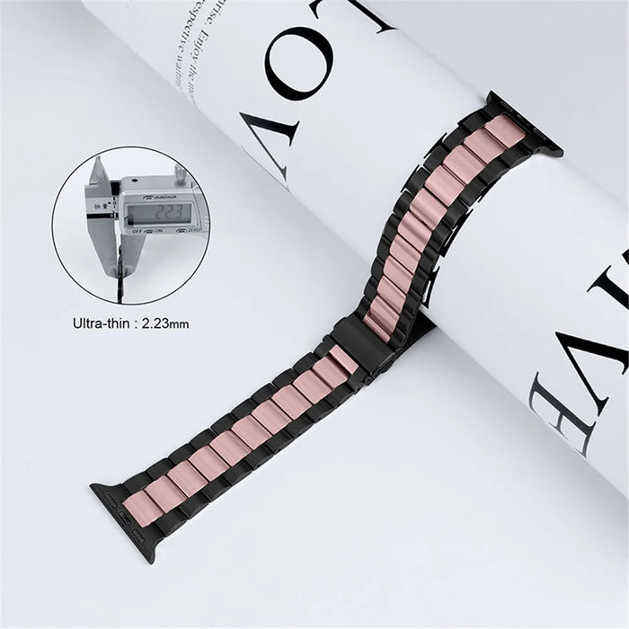 3 Beads Stainless Steel Strap iWatch Metal Watchband for Apple Watch Series 9 / 8 / 7 41mm / 6 / 5 / 4 / SE (2023) / SE(2022) / SE 40mm / 3 / 2 / 1 38mm - Black / Pink - 7