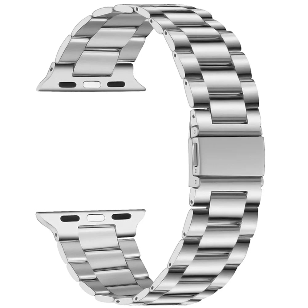 Ultra-Thin Stainless Steel 3 Beads Strap Metal Watchband for Apple Watch Series 11 10 42mm / 9 8 7 41mm / SE3 SE2 SE 6 5 4 40mm / 3 2 1 38mm - Silver - 1