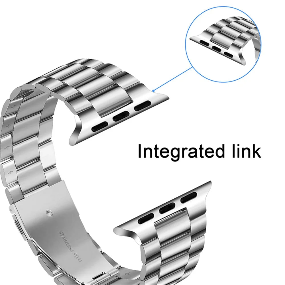 Ultra-Thin Stainless Steel 3 Beads Strap Metal Watchband for Apple Watch Series 11 10 42mm / 9 8 7 41mm / SE3 SE2 SE 6 5 4 40mm / 3 2 1 38mm - Silver - 4