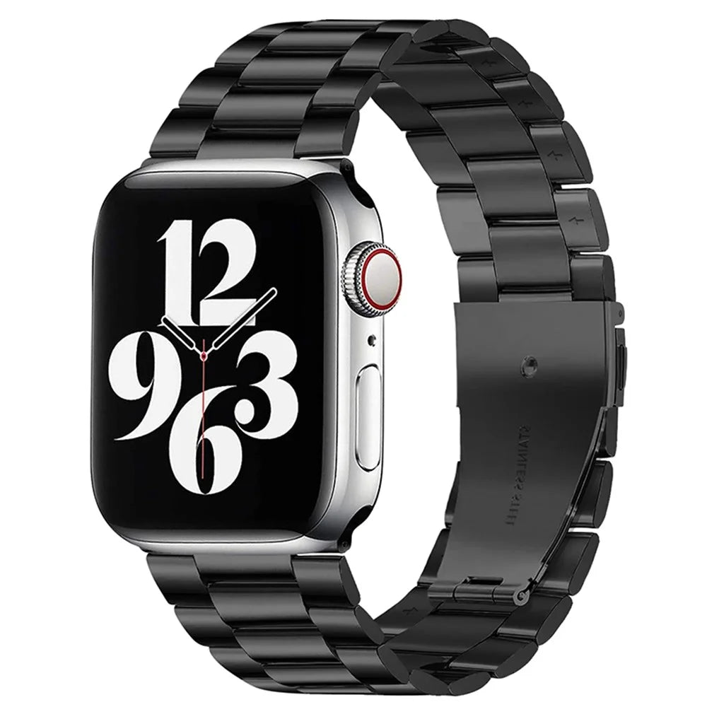 Stainless Steel 3 Beads Strap Metal Watchband for Apple Watch Series 11 10 42mm / 9 8 7 41mm / SE3 SE2 SE 6 5 4 40mm / 3 2 1 38mm - Black - 2