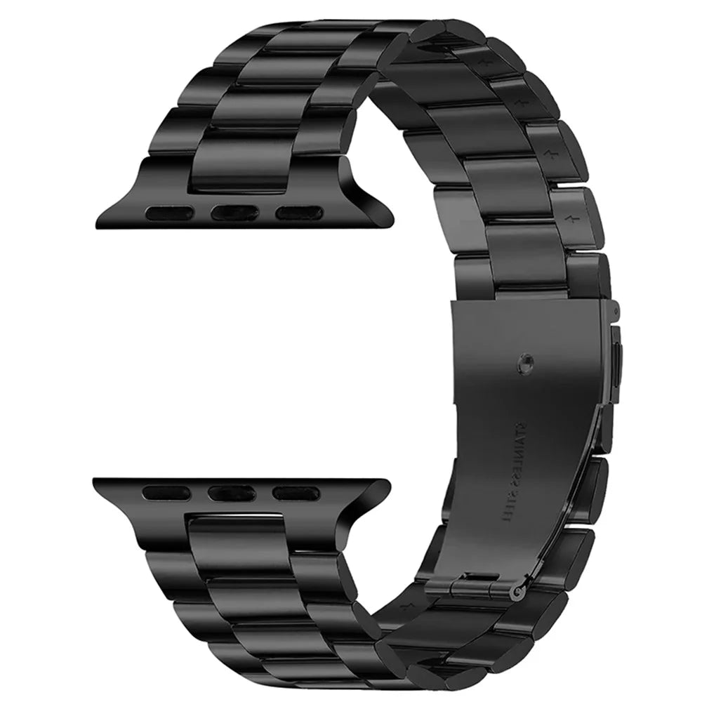 Stainless Steel 3 Beads Strap Metal Watchband for Apple Watch Series 11 10 42mm / 9 8 7 41mm / SE3 SE2 SE 6 5 4 40mm / 3 2 1 38mm - Black - 3
