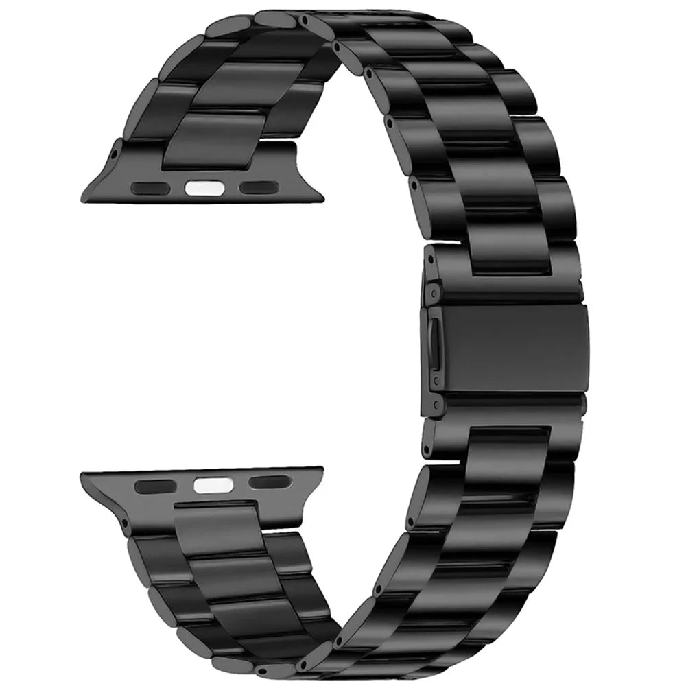 Smart Watch Stainless Steel 3 Beads Strap Metal Watchband for Apple Watch Ultra 3 2 1 49mm / Series 11 10 46mm / 9 8 7 45mm / SE3 SE2 SE 6 5 4 44mm / 3 2 1 42mm - Black - 1