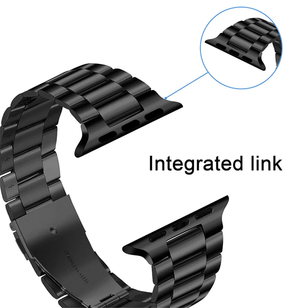 Smart Watch Stainless Steel 3 Beads Strap Metal Watchband for Apple Watch Ultra 3 2 1 49mm / Series 11 10 46mm / 9 8 7 45mm / SE3 SE2 SE 6 5 4 44mm / 3 2 1 42mm - Black - 4