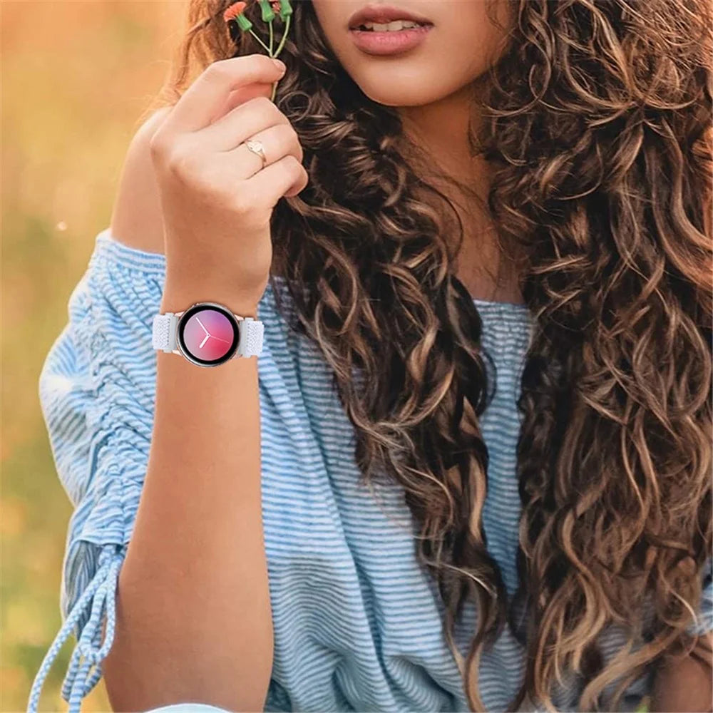Elastic Knitted Watch Strap Watchband with Adjustable Buckle for Samsung Galaxy Watch4 Classic 42mm 46mm/Galaxy Watch Active/Galaxy Watch Active2 40mm 44mm - White - 5