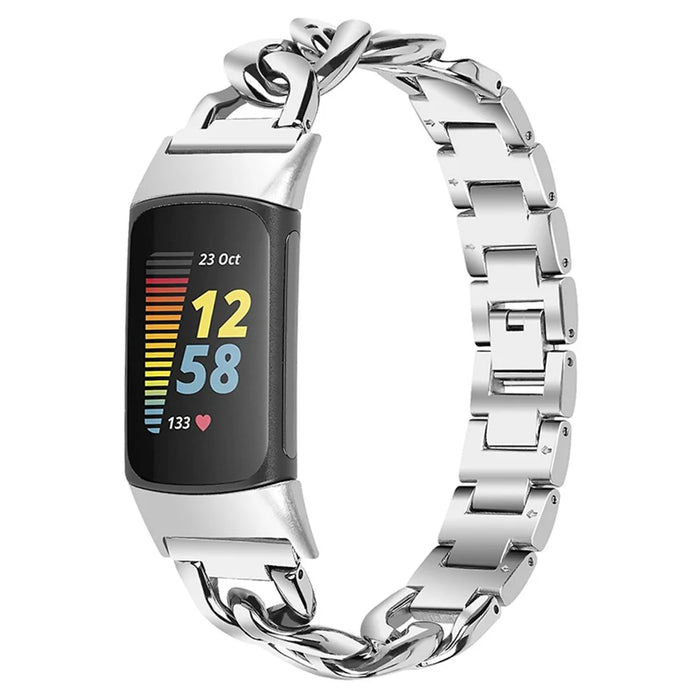 High-end Stainless Steel Smart Watch Band Replacement Band Strap for Fitbit Charge 6 / 5 - Silver - 1