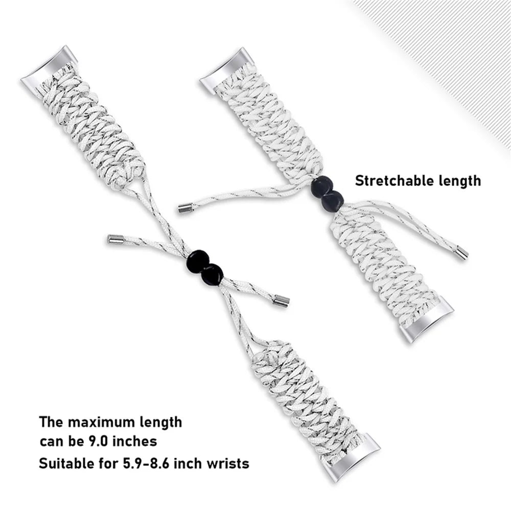 Stretchable Nylon Braided Rope Watch Strap Slide Beads Replacement Wrist Band for Fitbit Charge 6 / 5 - White / Grey - 4