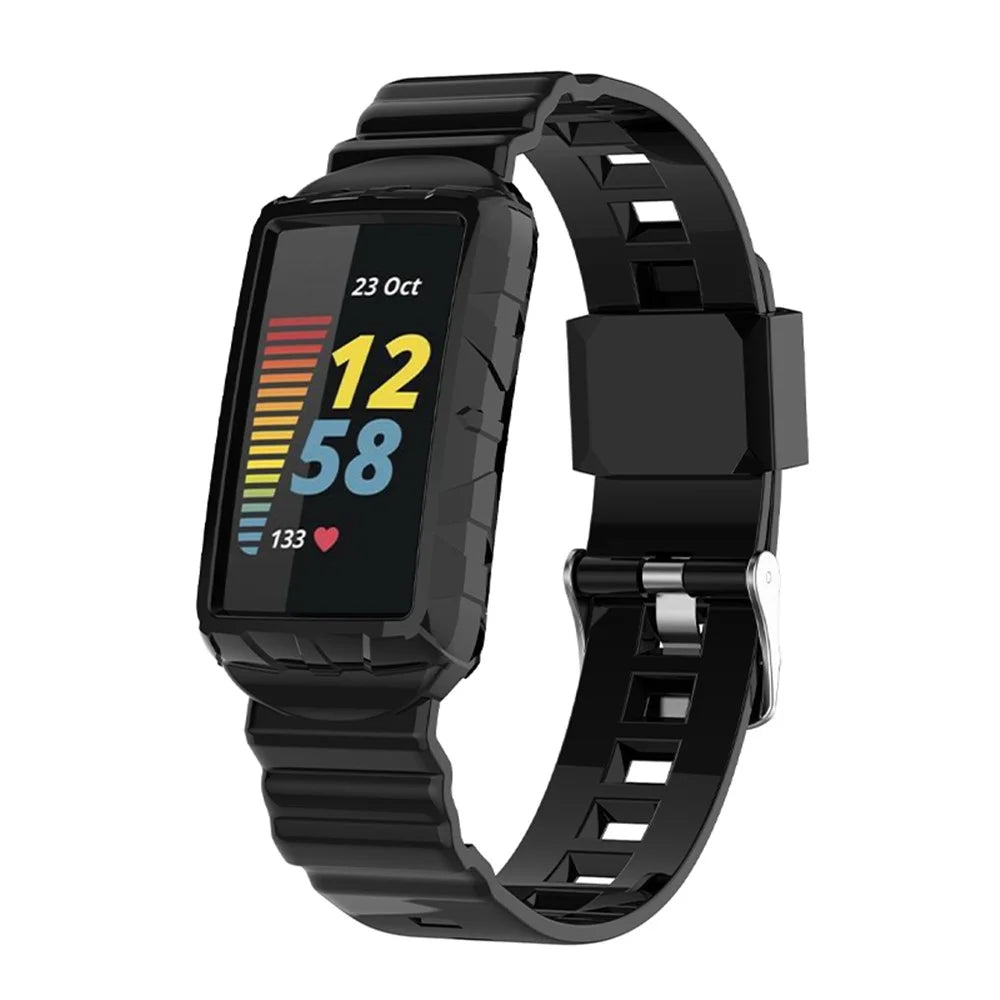Integrated Soft TPU Strap and Watch Case Protective Cover for Fitbit Charge 4 / 4 SE / 3 / 3 SE - Black - 2