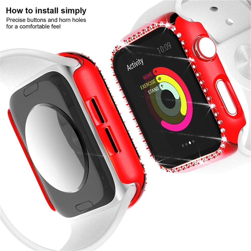 Scratch-resistant Rhinestone Watch Frame Protector for Apple Watch Series SE3 / SE2 / SE1 /  6 / 5 / 4 44mm - Red - 2