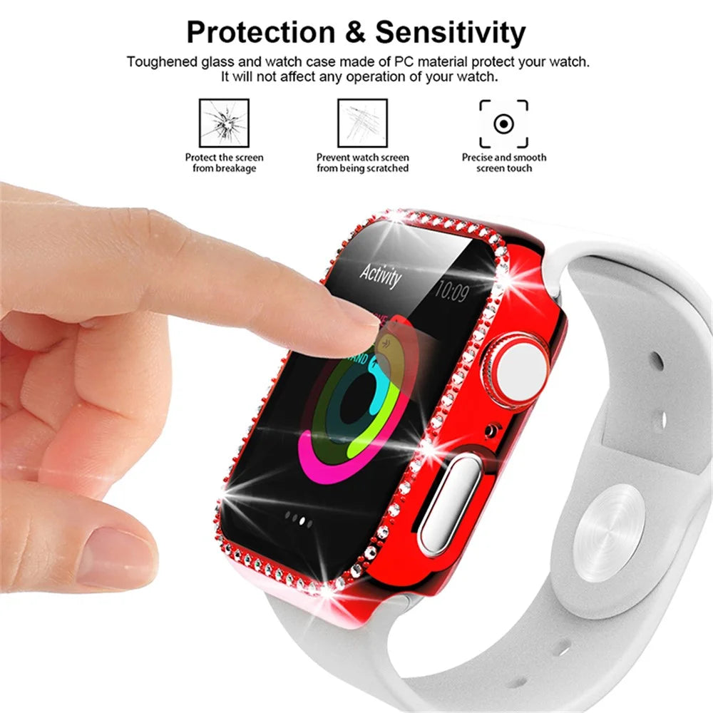 Scratch-resistant Rhinestone Watch Frame Protector for Apple Watch Series SE3 / SE2 / SE1 /  6 / 5 / 4 44mm - Red - 3