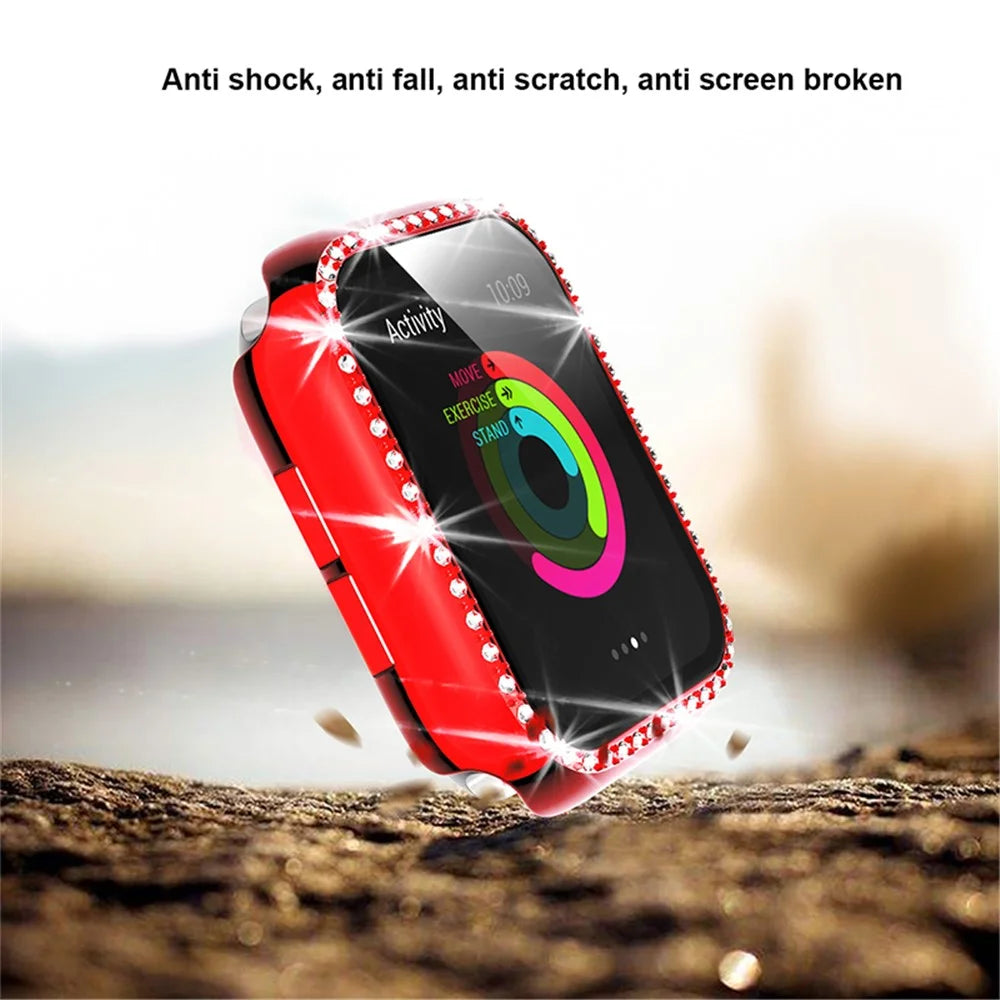 Scratch-resistant Rhinestone Watch Frame Protector for Apple Watch Series SE3 / SE2 / SE1 /  6 / 5 / 4 44mm - Red - 5