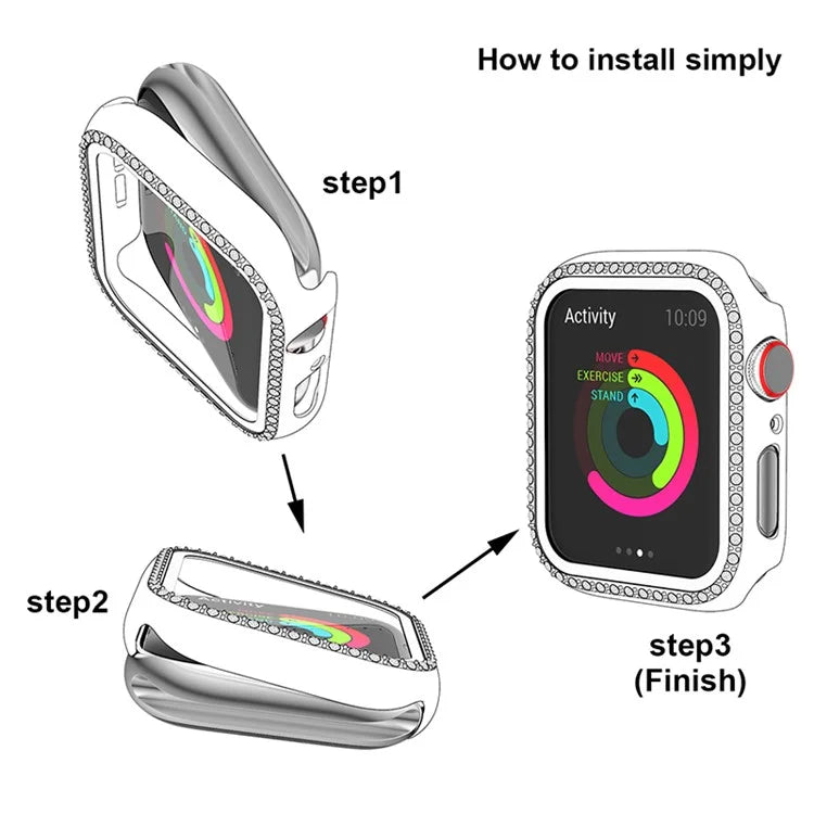 Single Row Rhinestone Decorative PC Watch Case Cover + Tempered Glass Screen Protector for Apple Watch Series 3/2/1 42mm - Red - 7