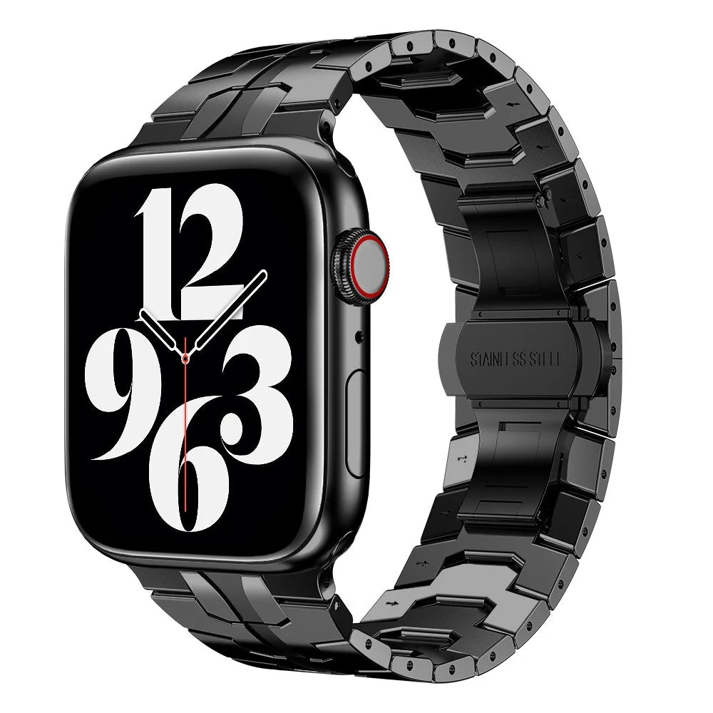 Adjustable Stainless Steel Strap Metal Watchband for Apple Watch Ultra 3 2 1 49mm / Series 11 10 46mm / 9 8 7 45mm / SE3 SE2 SE 6 5 4 44mm / 3 2 1 42mm - Black - 2