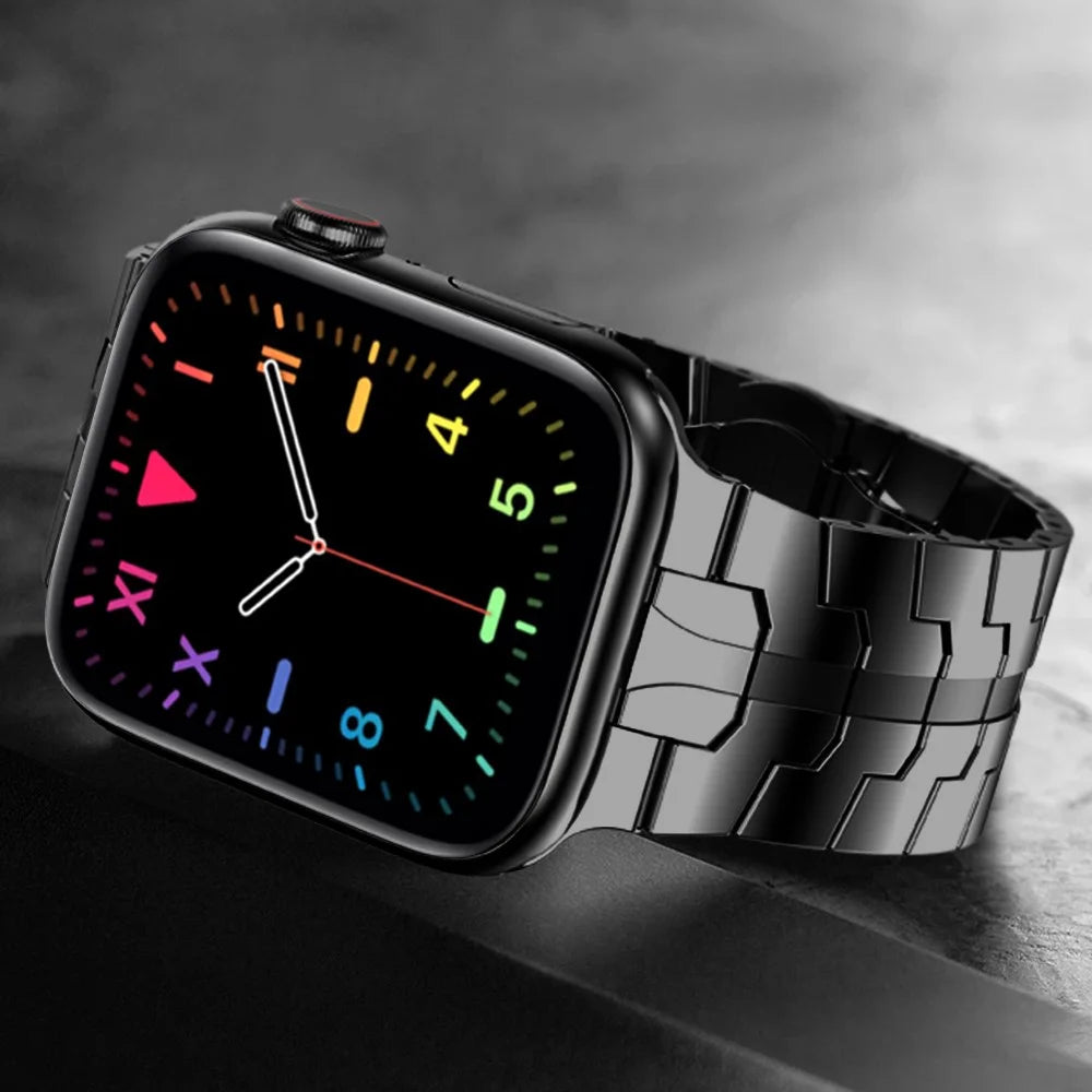Adjustable Stainless Steel Strap Metal Watchband for Apple Watch Ultra 3 2 1 49mm / Series 11 10 46mm / 9 8 7 45mm / SE3 SE2 SE 6 5 4 44mm / 3 2 1 42mm - Black - 6