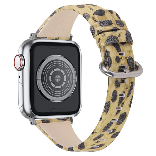 Top Layer Cowhide Genuine Leather Leopard Pattern Strap Round Tail Watchband for Apple Watch Ultra 2 49mm / Series 9 45mm / SE (2023) 44mm / Ultra 49mm / Series 8 45mm / 7 45mm / Watch Series 6 / SE 44mm / SE (2022) 44mm / 5 / 4 44mm / Watch Series 3 / 2 - 1