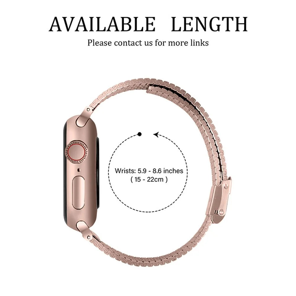Side Textured Adjustable Stainless Steel Watch Band with Double Buckle Design for Apple Watch Ultra 3 2 1 49mm / Series 11 10 46mm / 9 8 7 45mm / SE3 SE2 SE 6 5 4 44mm / 3 2 1 42mm - Pink Gold - 4