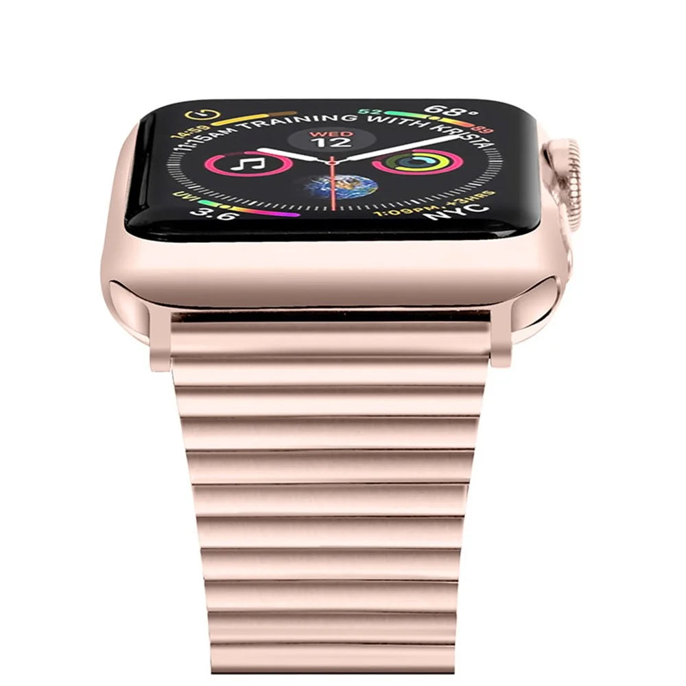 Side Textured Adjustable Stainless Steel Watch Band with Double Buckle Design for Apple Watch Ultra 3 2 1 49mm / Series 11 10 46mm / 9 8 7 45mm / SE3 SE2 SE 6 5 4 44mm / 3 2 1 42mm - Pink Gold - 5