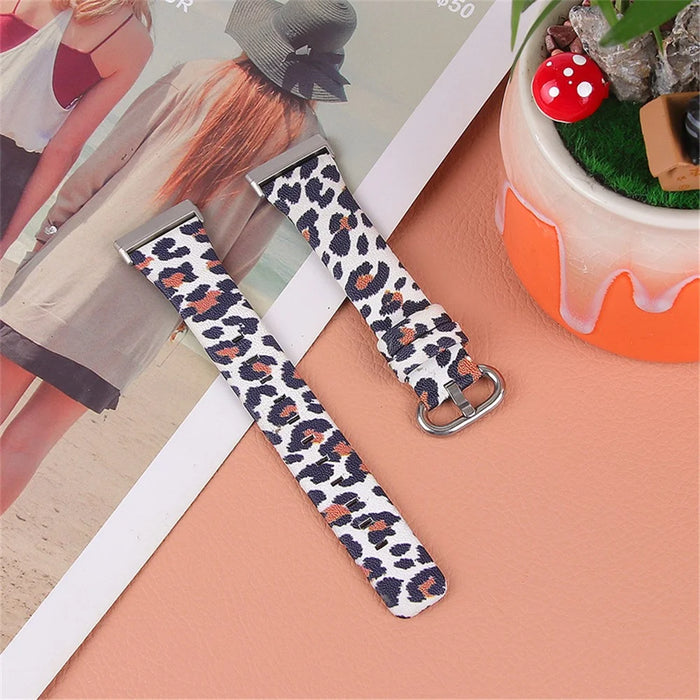 Genuine Cowhide Leather Leopard Texture Smart Watch Strap Adjustable Wristband for Fitbit Versa 3/Fitbit Sense - White/Brown - 4