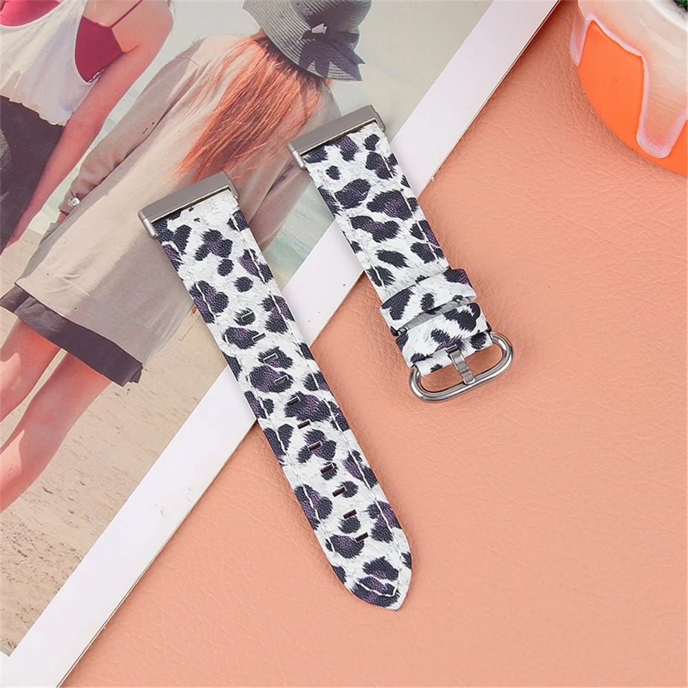 Leopard Texture Genuine Cowhide Leather Adjustable Watch Band Strap for Fitbit Versa 3/Fitbit Sense - Black - 4
