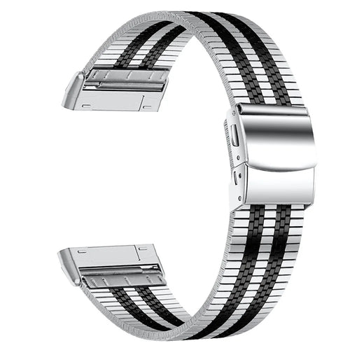 5 Beads Stainless Steel Watch Band Tortoise Back Buckle Wrist Strap for Fitbit Versa 3/Fitbit Sense - Black Splicing - 1