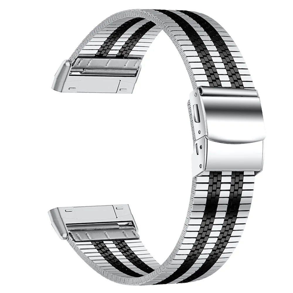 5 Beads Stainless Steel Watch Band Tortoise Back Buckle Wrist Strap for Fitbit Versa 3/Fitbit Sense - Black Splicing - 1