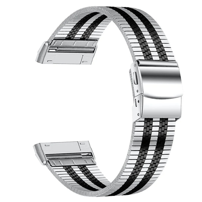 5 Beads Stainless Steel Watch Band Tortoise Back Buckle Wrist Strap for Fitbit Versa 3/Fitbit Sense - Black Splicing - 1