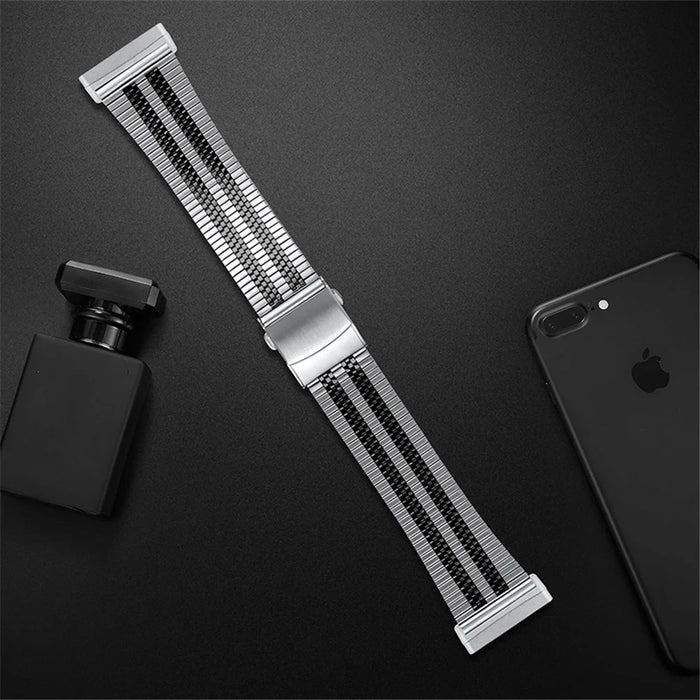 5 Beads Stainless Steel Watch Band Tortoise Back Buckle Wrist Strap for Fitbit Versa 3/Fitbit Sense - Black Splicing - 4