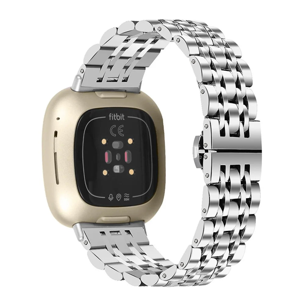 Stainless Steel 7 Beads Design Replacement Watch Band Stylish Wrist Strap for Fitbit Sense/Versa 3 - Silver - 1