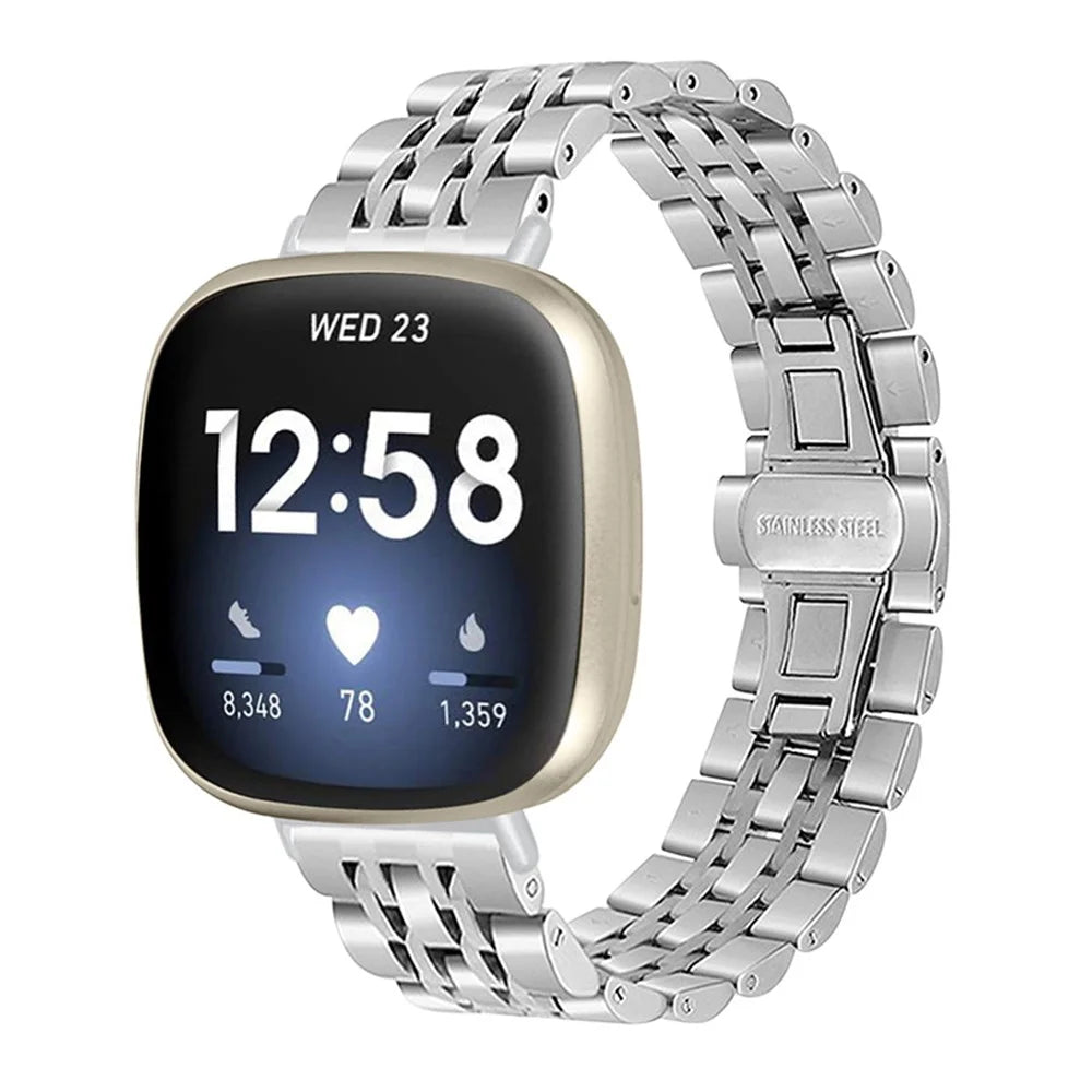 Stainless Steel 7 Beads Design Replacement Watch Band Stylish Wrist Strap for Fitbit Sense/Versa 3 - Silver - 2