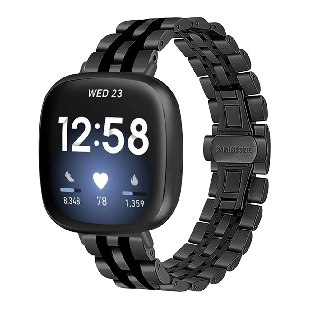 Stylish Stainless Steel 7 Beads Design Replacement Watchband Wrist Strap for Fitbit Sense/Versa 3 - Black - 2