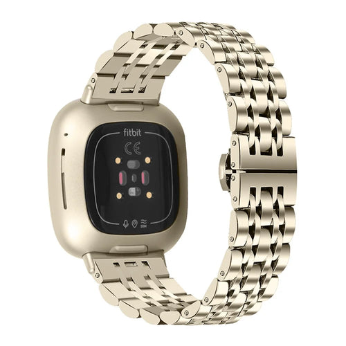 Stainless Steel Fashionable 7 Beads Design Watchband Replacement Wrist Strap for Fitbit Sense/Versa 3 - Champagne Gold - 1