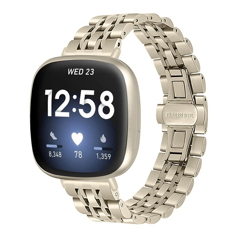 Stainless Steel Fashionable 7 Beads Design Watchband Replacement Wrist Strap for Fitbit Sense/Versa 3 - Champagne Gold - 2