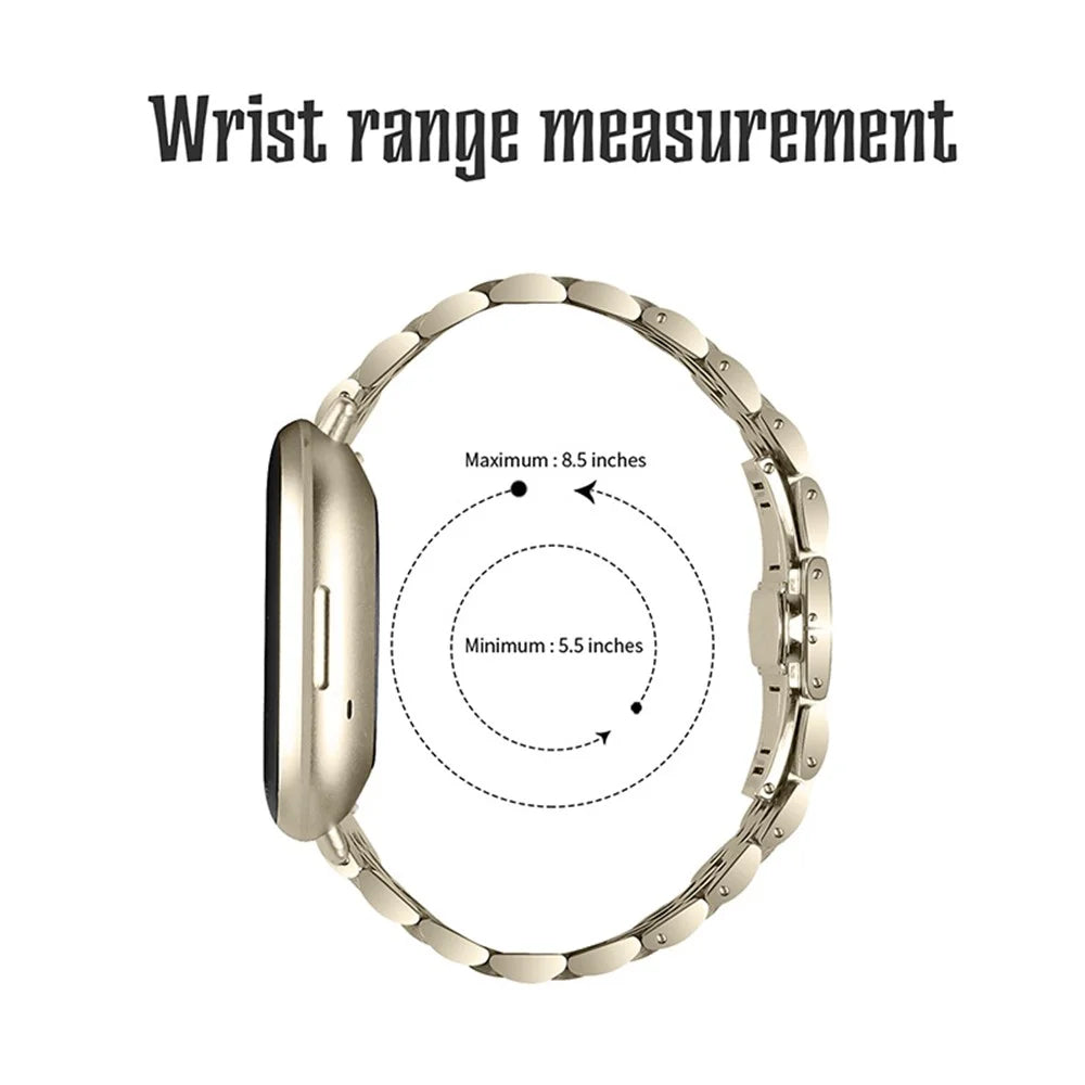 Stainless Steel Fashionable 7 Beads Design Watchband Replacement Wrist Strap for Fitbit Sense/Versa 3 - Champagne Gold - 3