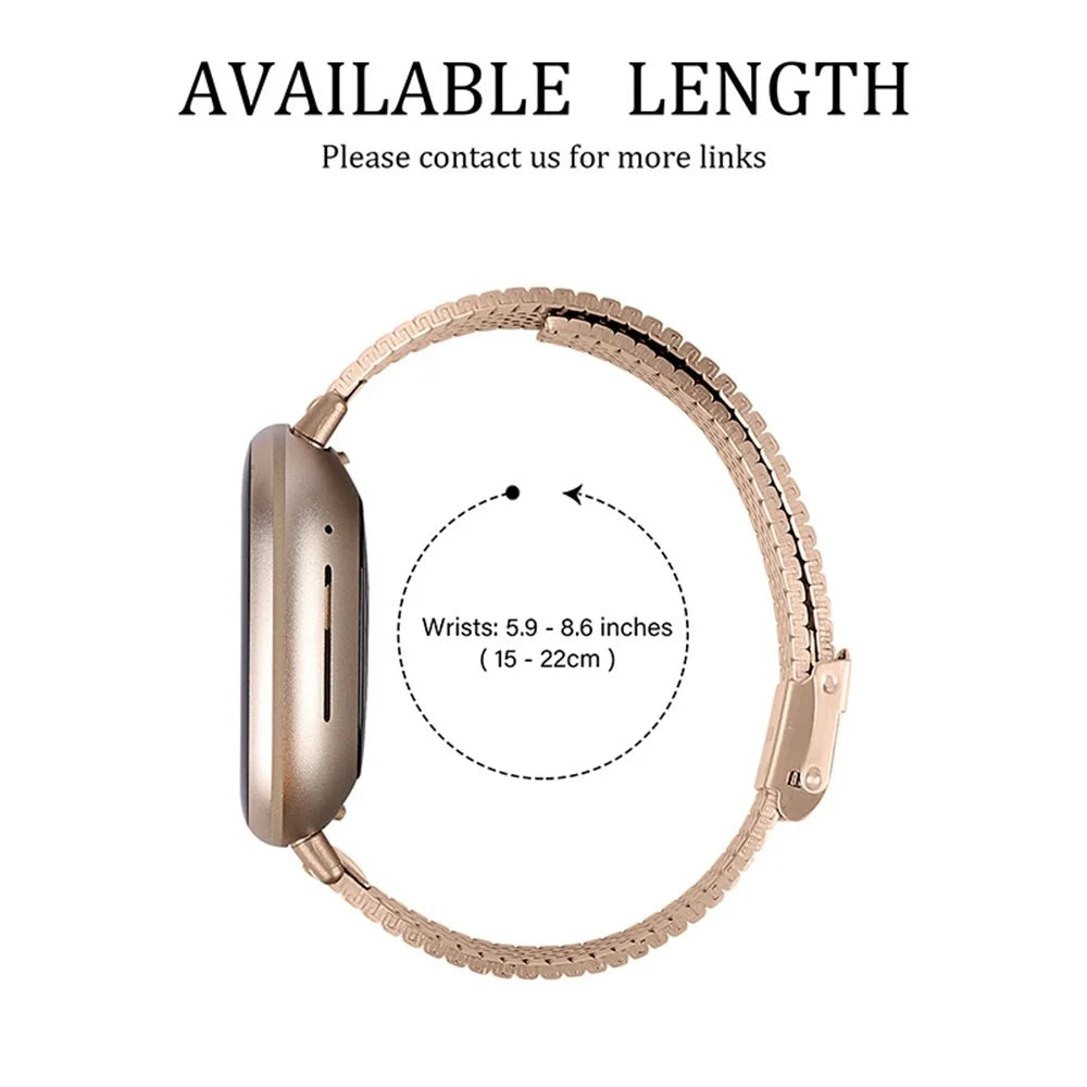One Bead Double Buckle Side Textured Stainless Steel Watch Band Wrist Bracelet Strap for Fitbit Versa 3/Fitbit Sense - Pink Gold - 5
