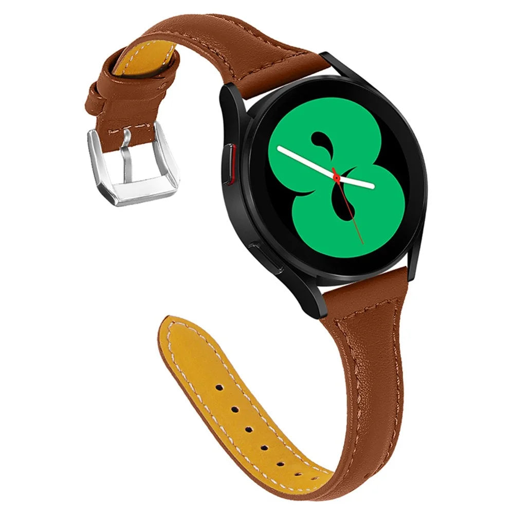 Seamline Design Pointed Tail Top Layer Cowhide Genuine Leather Watch Strap for Samsung Galaxy Watch4 Classic 42mm 46mm/Galaxy Watch Active/Galaxy Watch Active2 40mm 44mm - Brown - 1