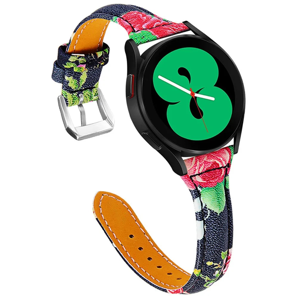 Pointed Tail Top Layer Cowhide Genuine Leather Watch Strap for Samsung Galaxy Watch4 Classic 42mm 46mm/Galaxy Watch Active/Galaxy Watch Active2 40mm 44mm - Style A - 1