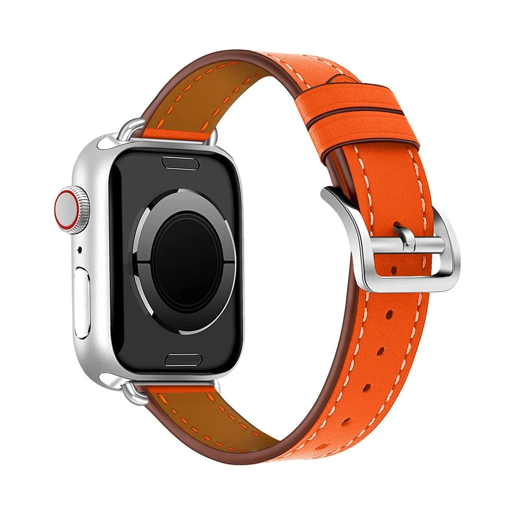 Breathable Genuine Leather Watchband Replacement for Apple Watch Series 9 /  8 / 7 41mm / 6 / SE (2023) / SE (2022) / SE  / 5 / 4 40mm / 3 / 2 / 1 38mm - Orange - 1